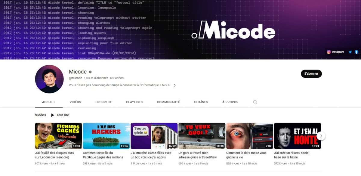 page youtube micode