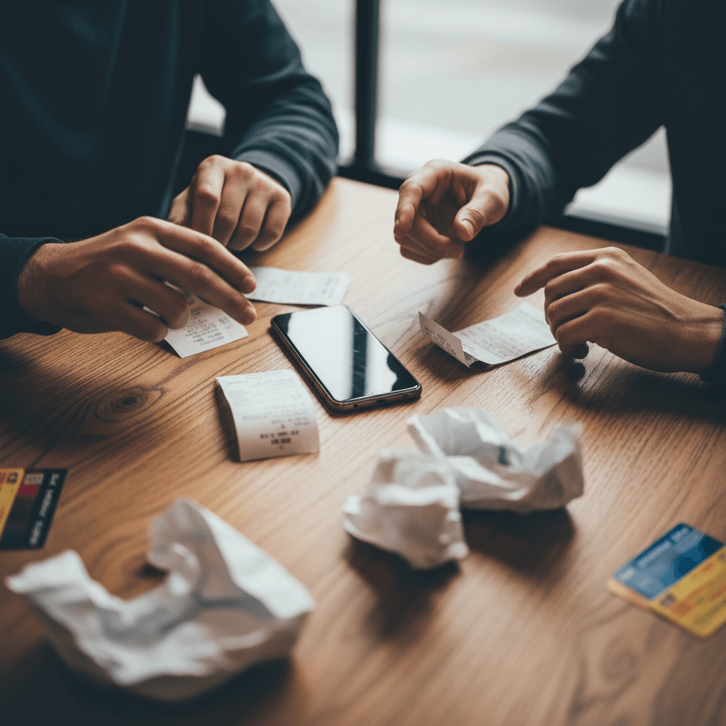 Comparaison d'achats groupés avec smartphone et tickets pour maximiser le cashback collectif